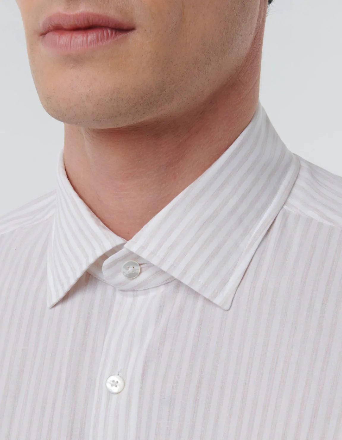 Xacus Camicia Collo italiano aperto Righe Popeline Marrone melange