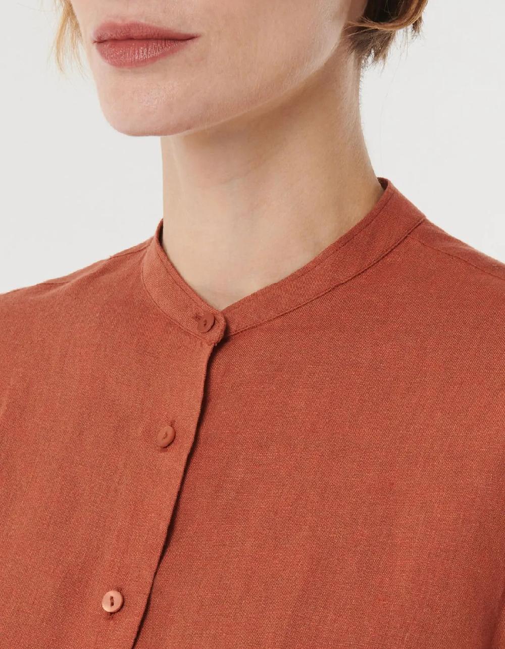 Xacus Camicia Mattone Lino Tinta Unita