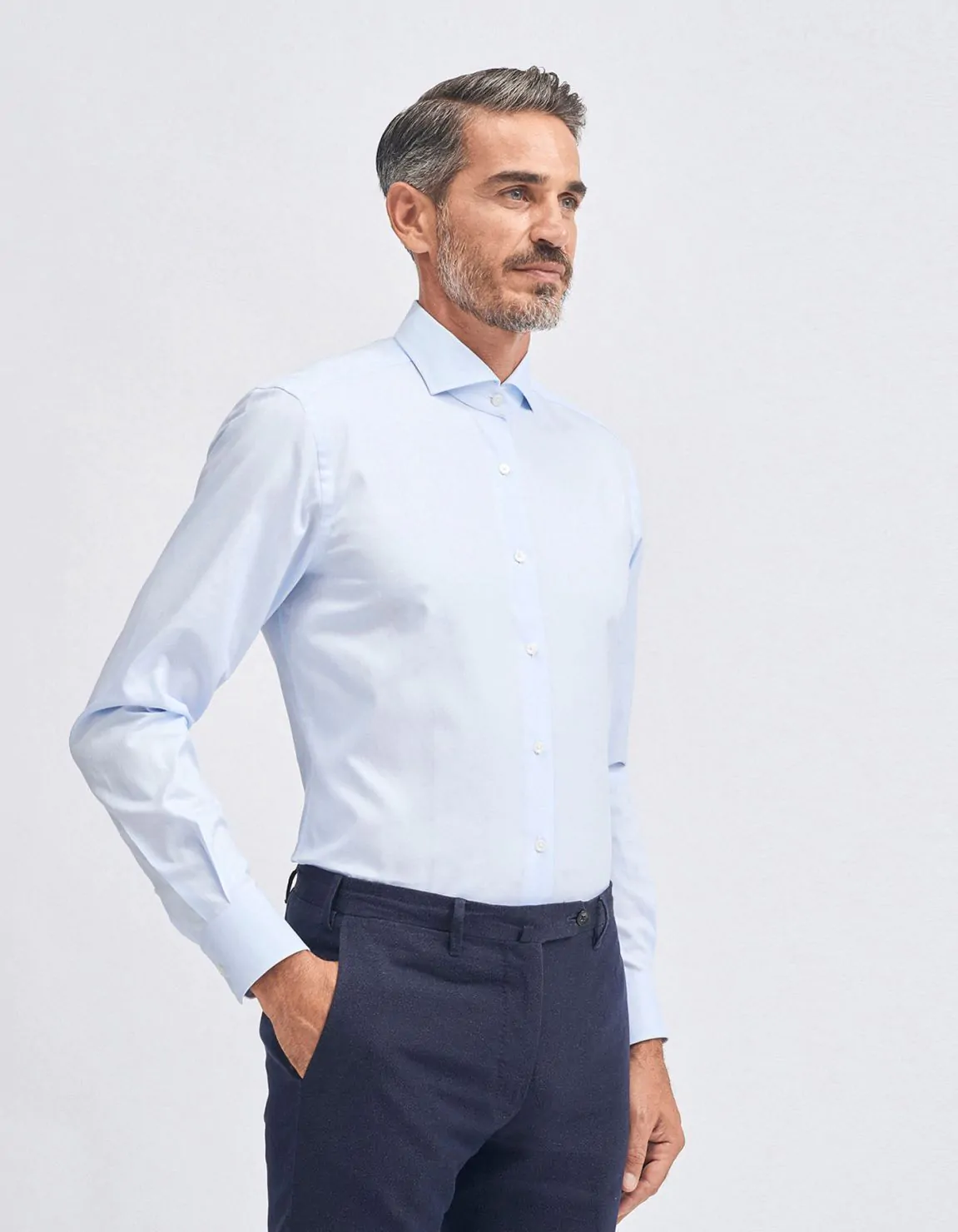 Xacus Camicia Collo francese Tinta Unita Oxford Celeste chiaro