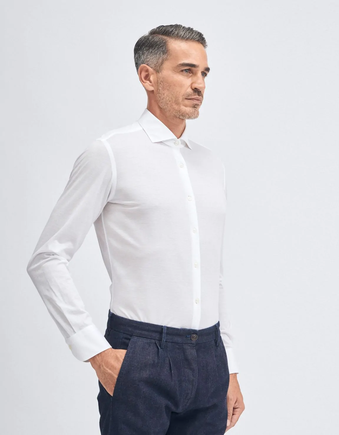 Xacus Camicia Collo francese Tinta Unita Piquet Bianco