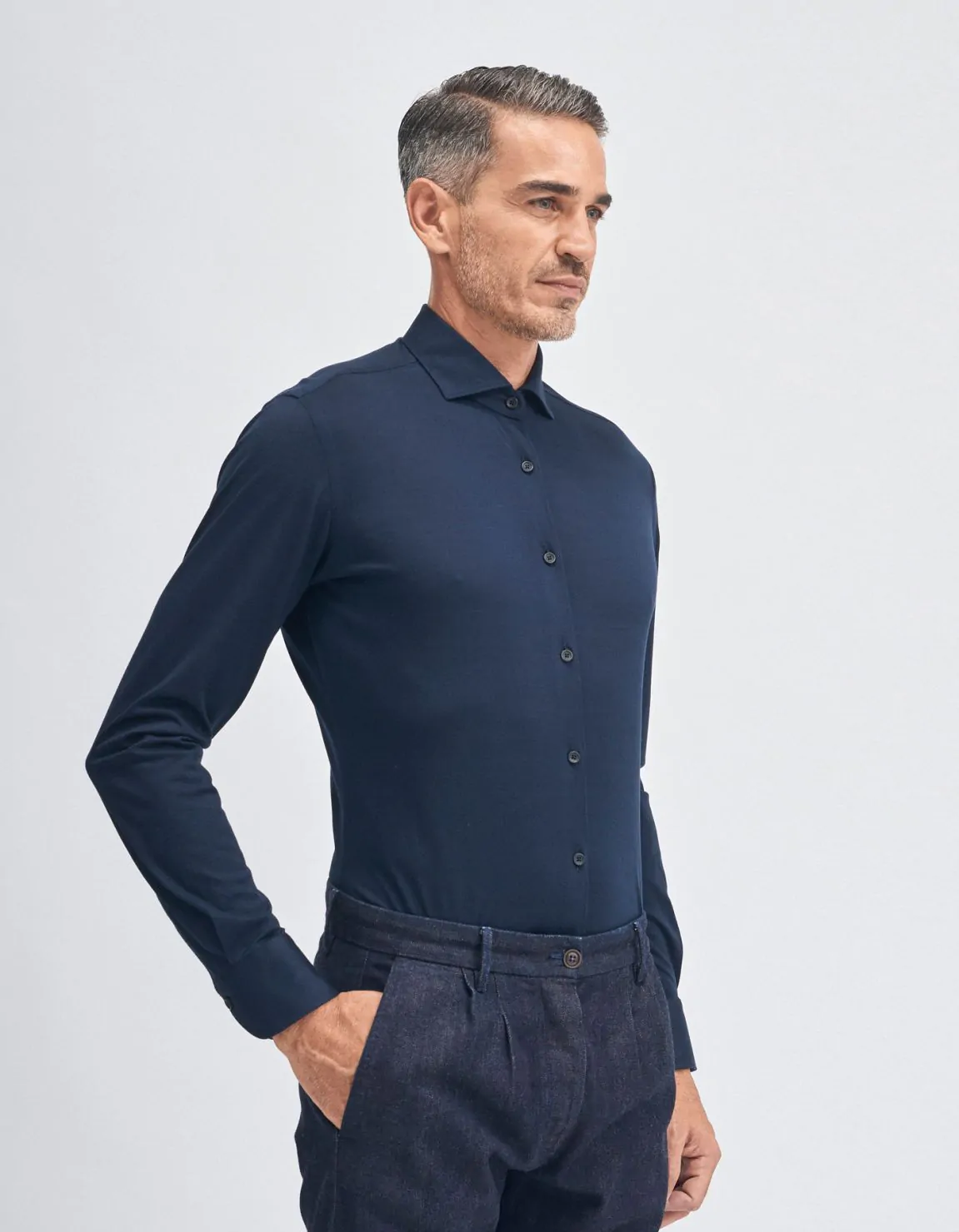 Xacus Camicia Collo francese Tinta Unita Piquet Blu navy