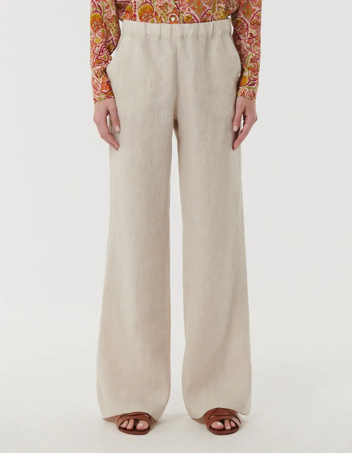 Xacus Pantalone Sabbia Lino Tinta Unita