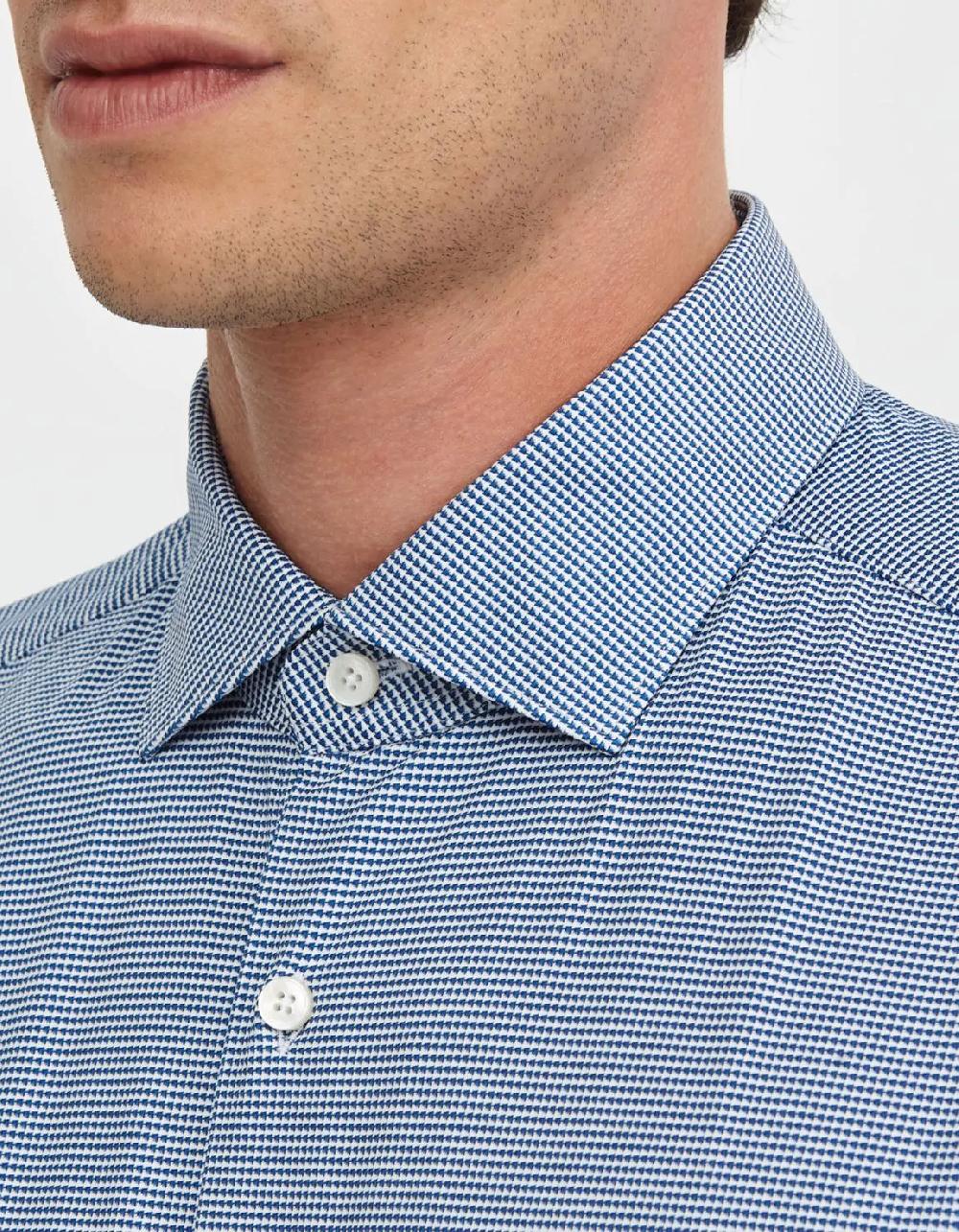 Xacus Camicia Collo francese piccolo Fantasia Armaturato Blu
