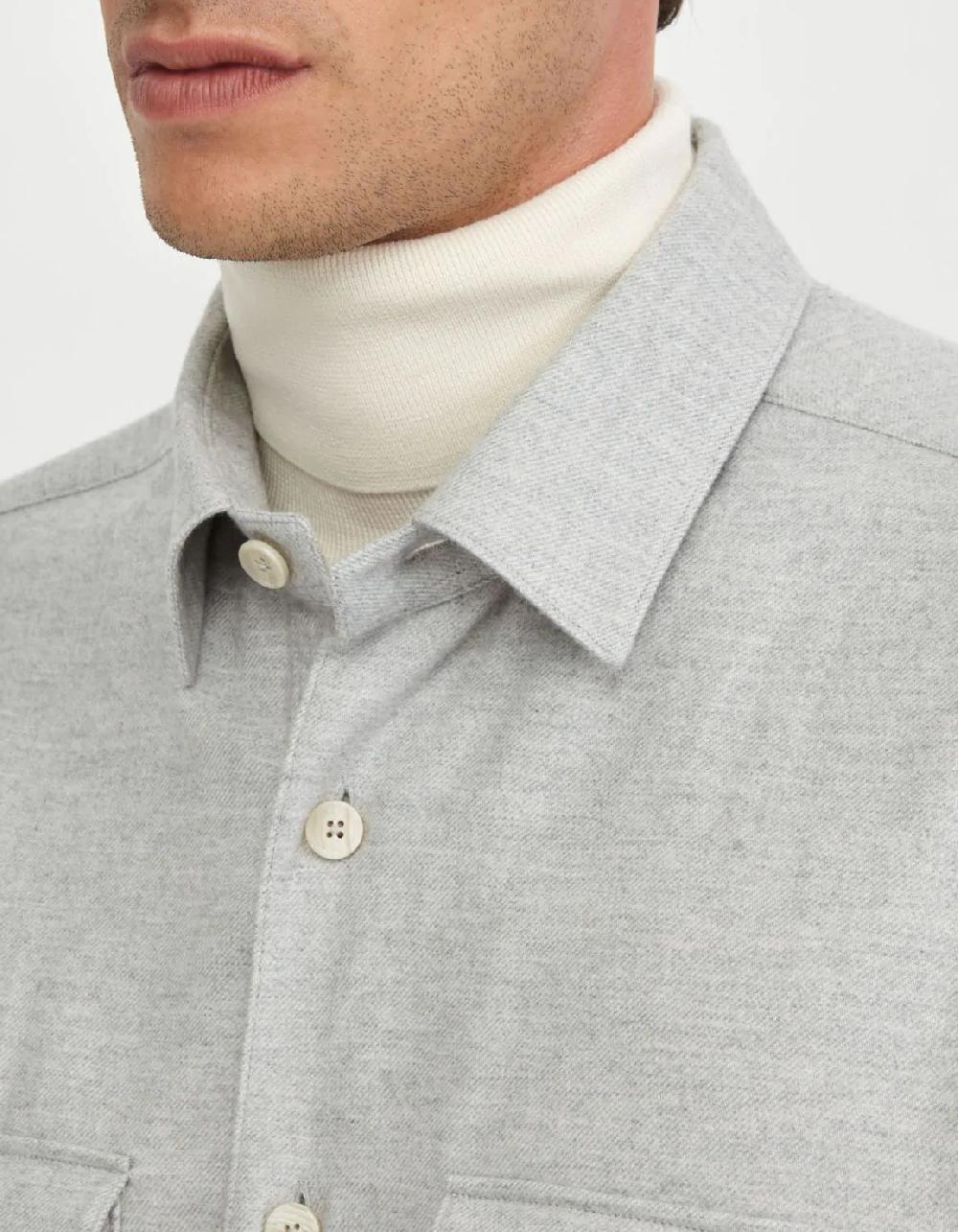 Xacus Camicia Collo italiano Tinta Unita Twill Grigio melange