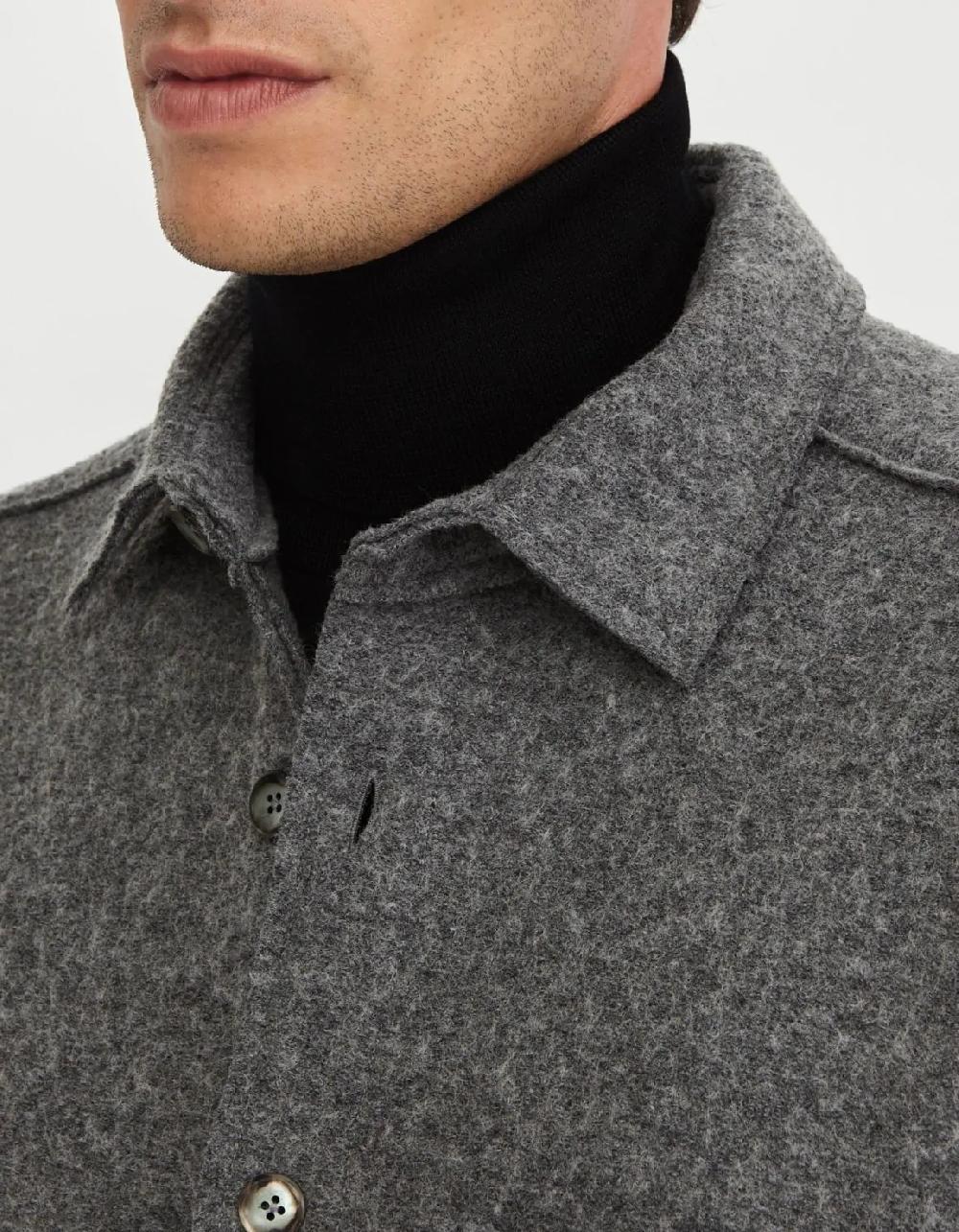 Xacus Camicia Collo italiano Tinta Unita Panno Grigio
