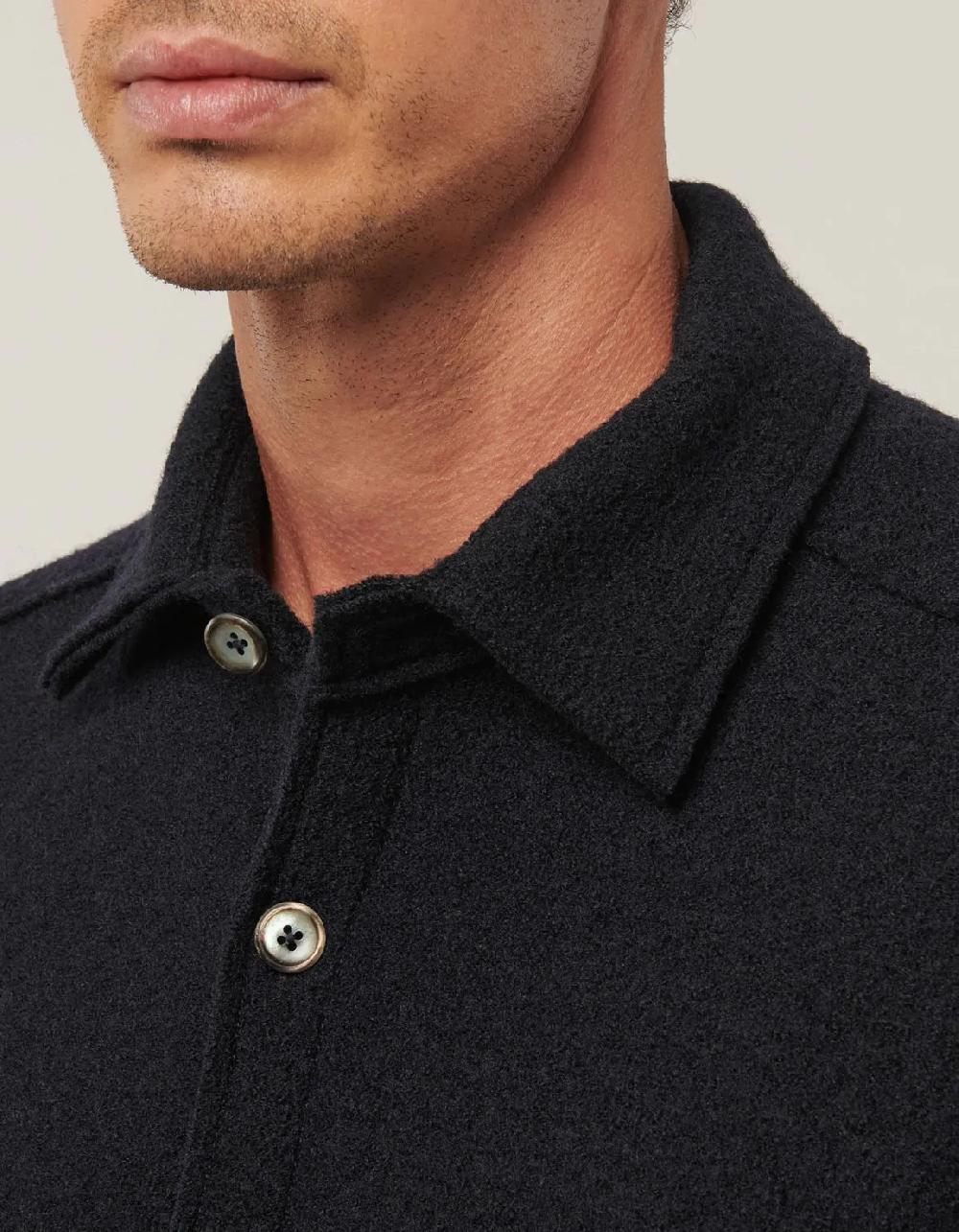 Xacus Camicia Collo italiano Tinta Unita Panno Blu navy