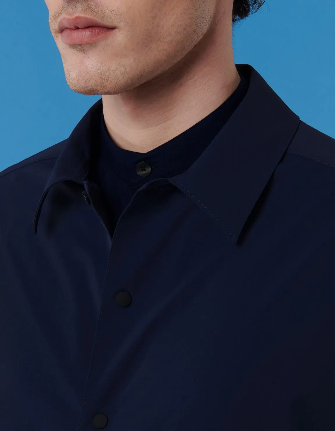 Xacus Camicia Collo italiano Tinta Unita Armaturato Blu scuro