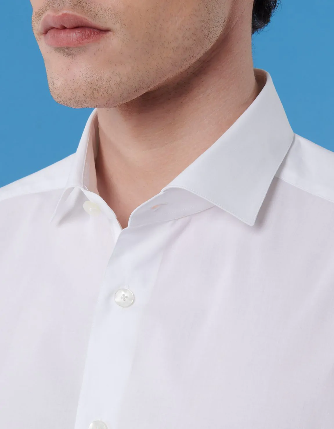 Xacus Camicia Collo francese piccolo Tinta Unita Popeline Bianco