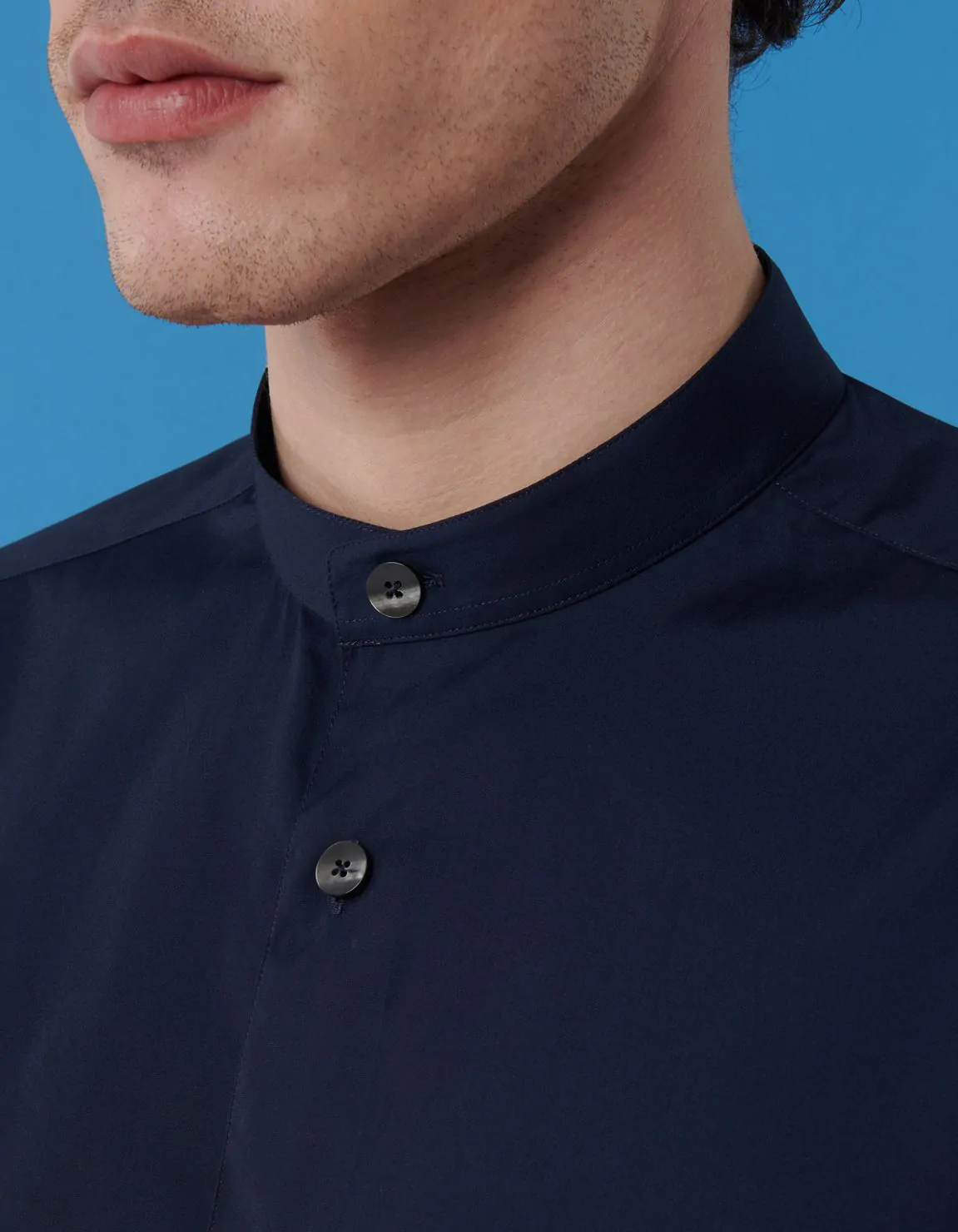 Xacus Camicia Collo coreano Tinta Unita Popeline Blu scuro