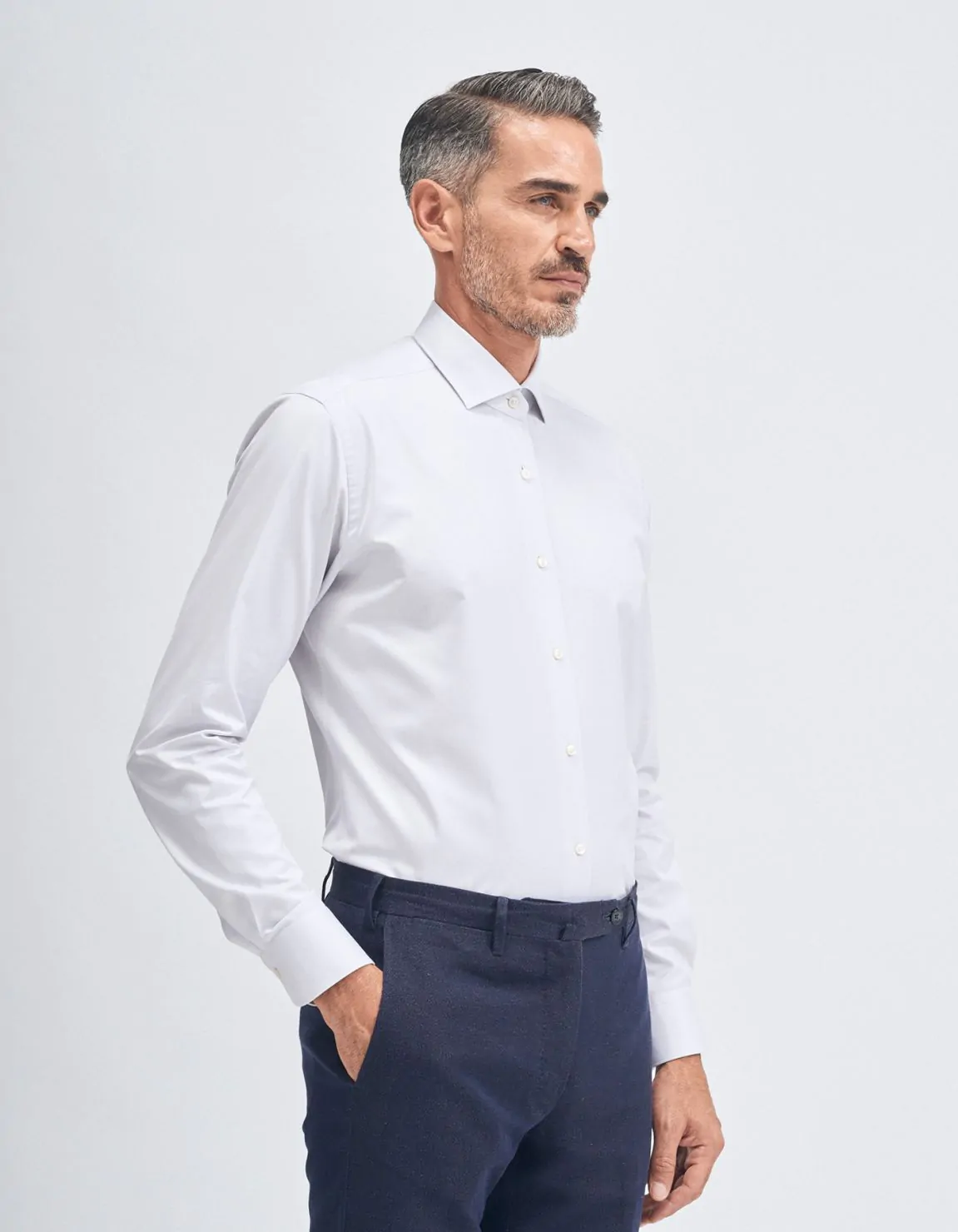Xacus Camicia Collo francese piccolo Tinta Unita Twill Grigio chiaro