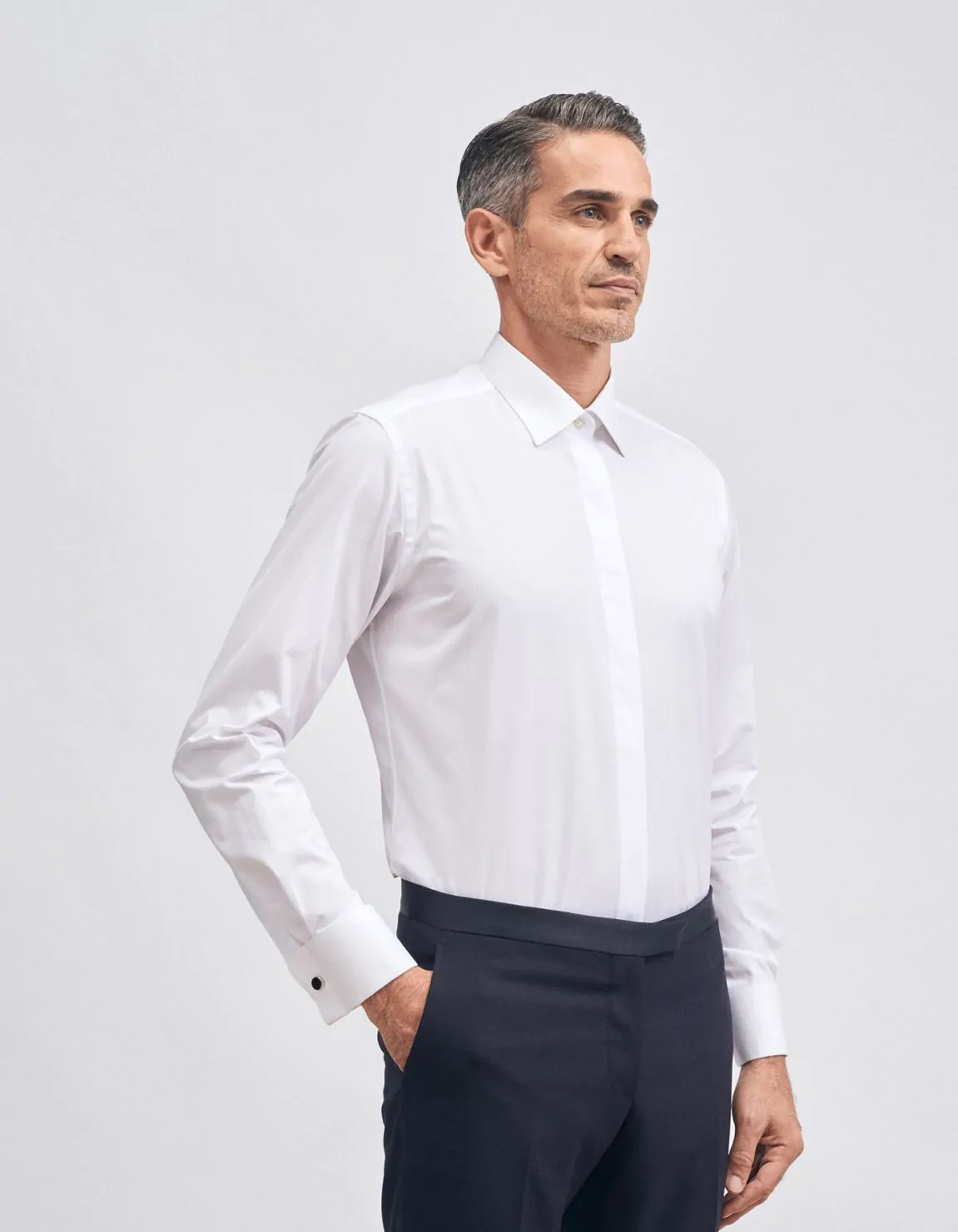 Xacus Camicia Collo italiano Tinta Unita Twill Bianco