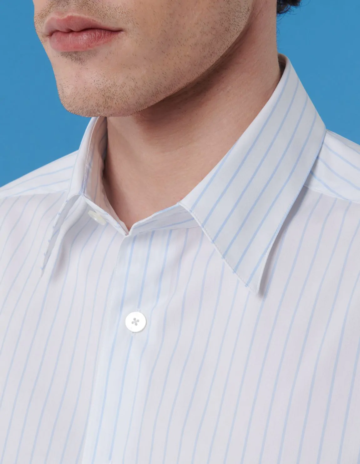 Xacus Camicia Collo italiano Righe Popeline Celeste chiaro