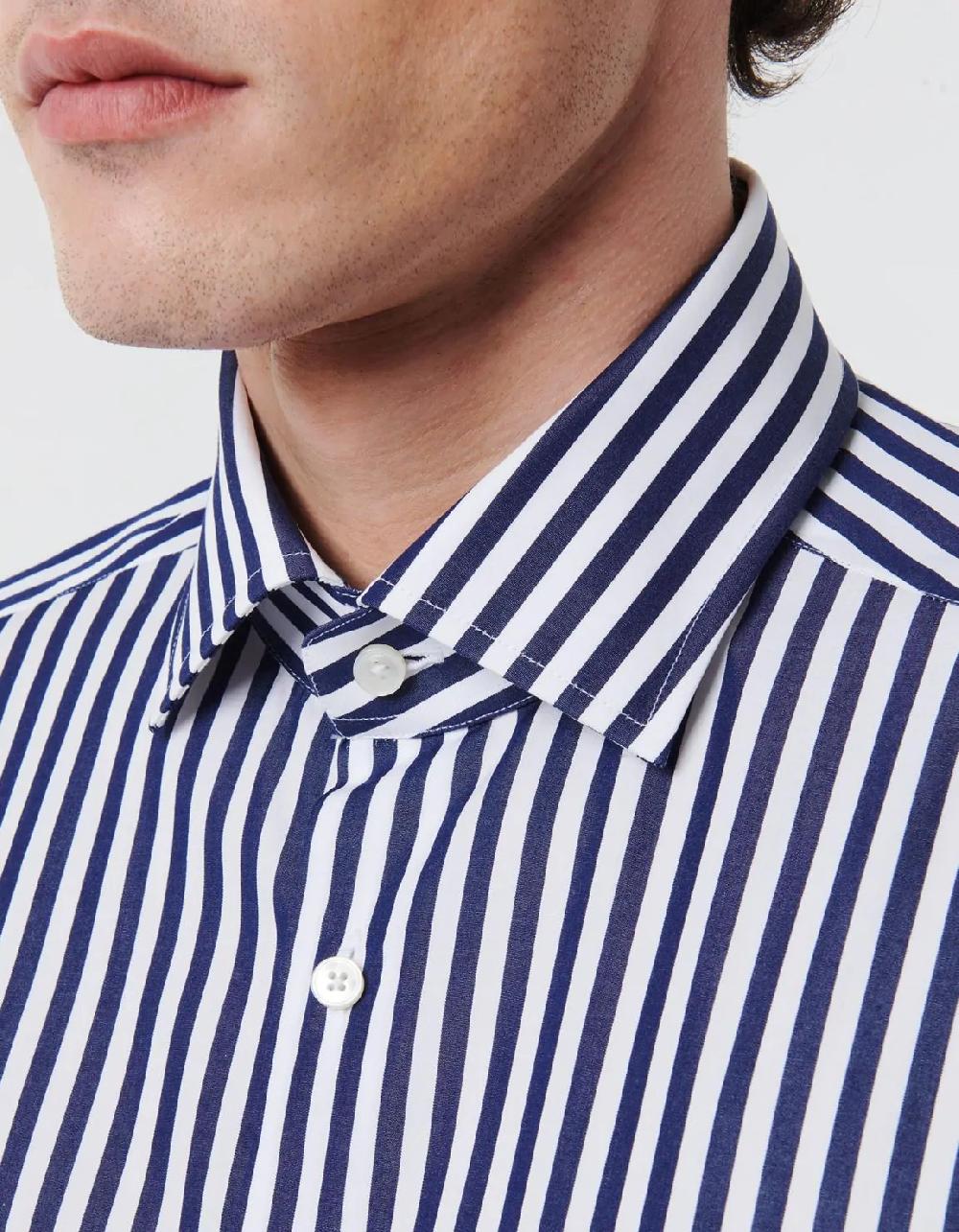 Xacus Camicia Collo italiano Righe Popeline Blu scuro