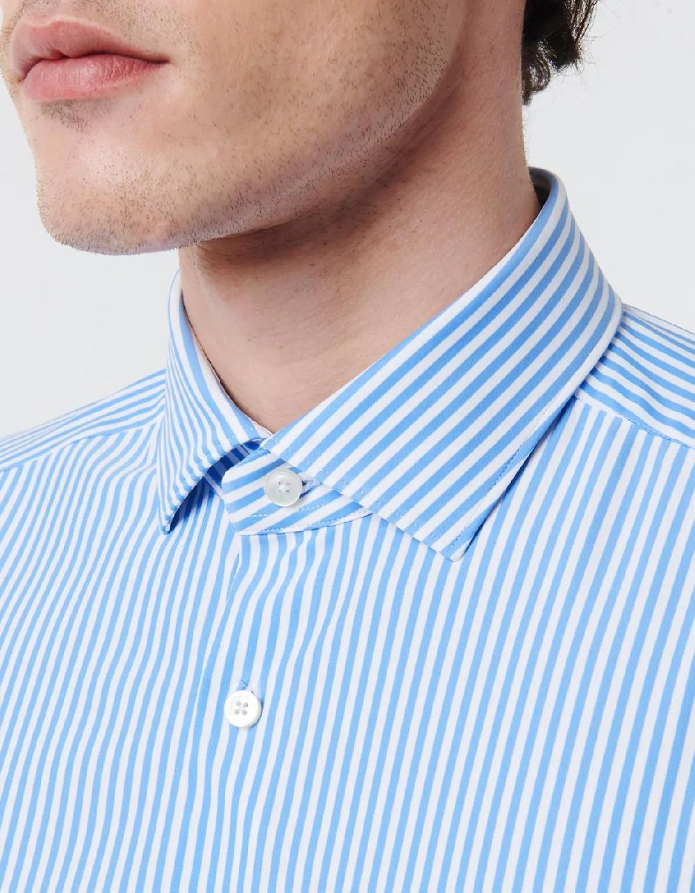 Xacus Camicia Collo francese piccolo Righe Twill Celeste