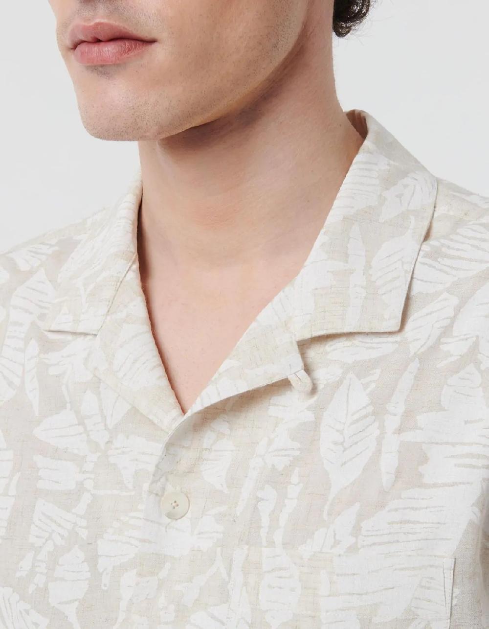 Xacus Camicia Collo italiano Fantasia Tela Beige