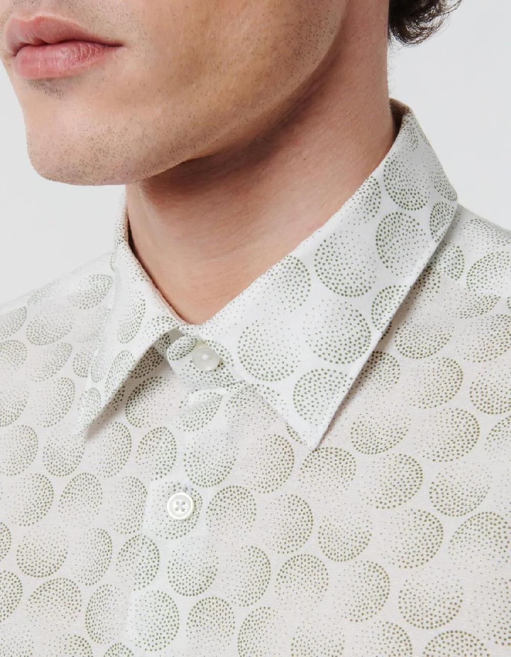 Xacus Camicia Collo italiano Fantasia Lino Verde