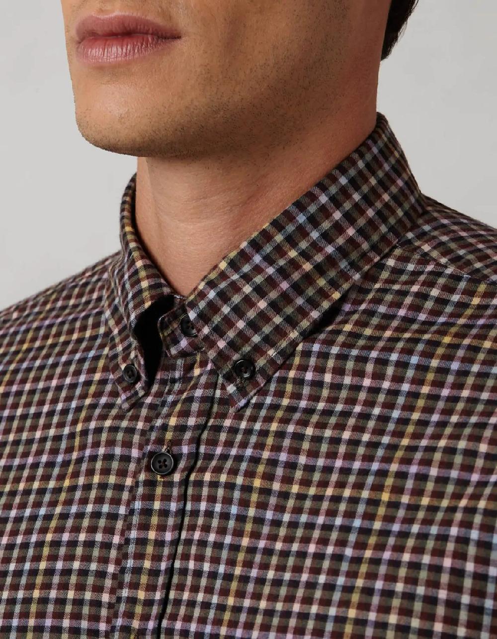 Xacus Camicia Collo button down Quadri Tela Marrone