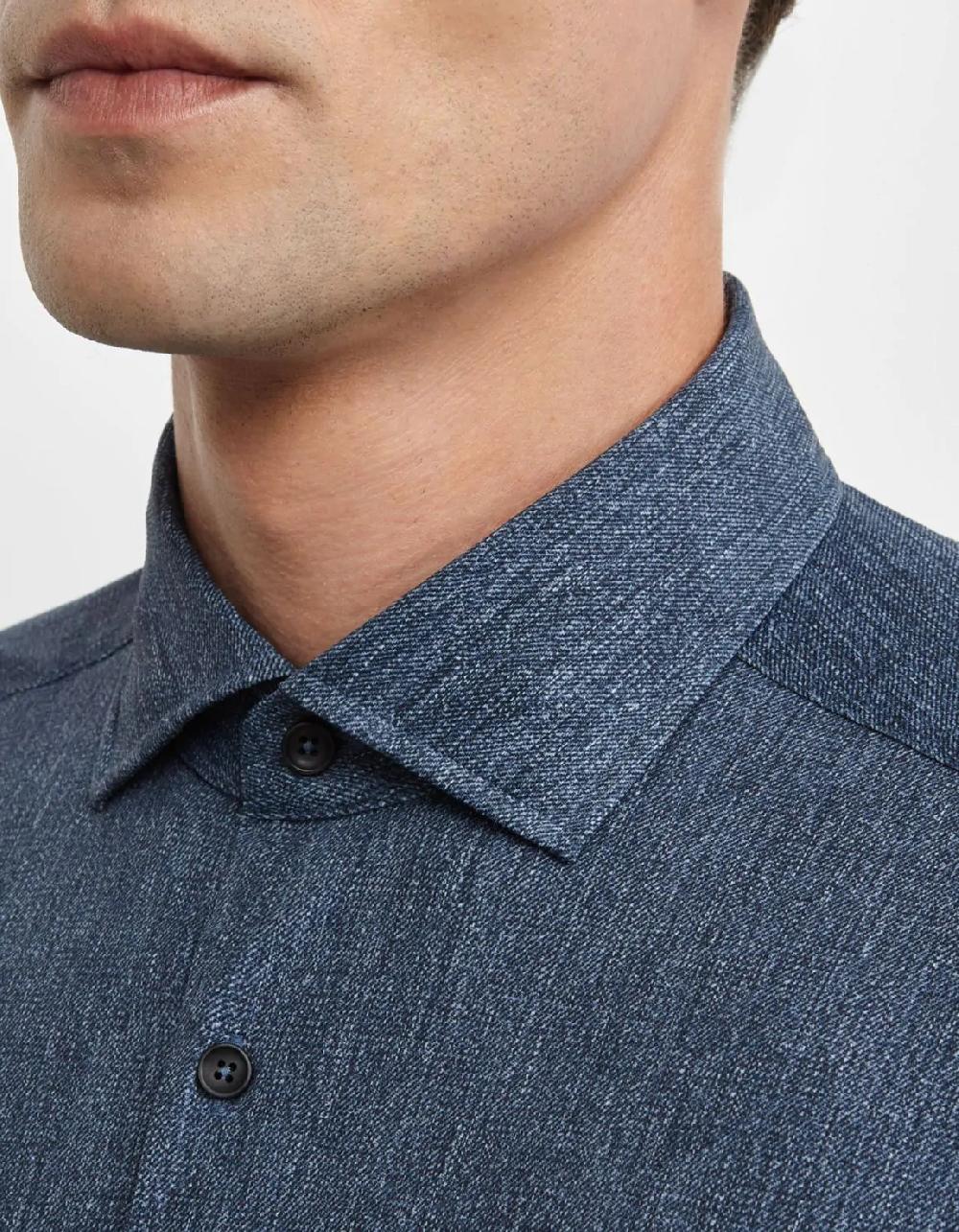 Xacus Camicia Collo francese piccolo Tinta Unita Twill Blu scuro