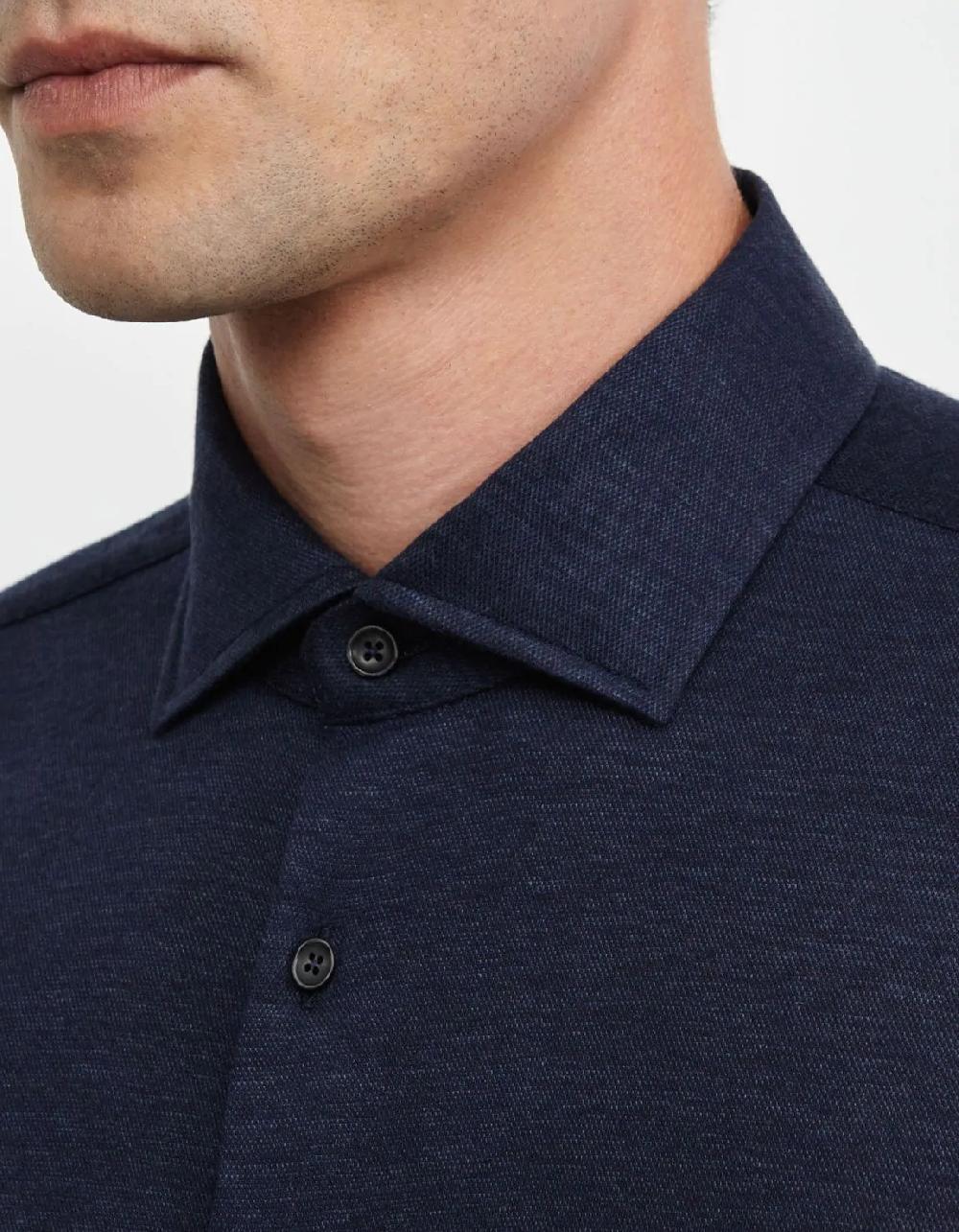Xacus Camicia Collo italiano piccolo Tinta Unita Maglia Blu scuro