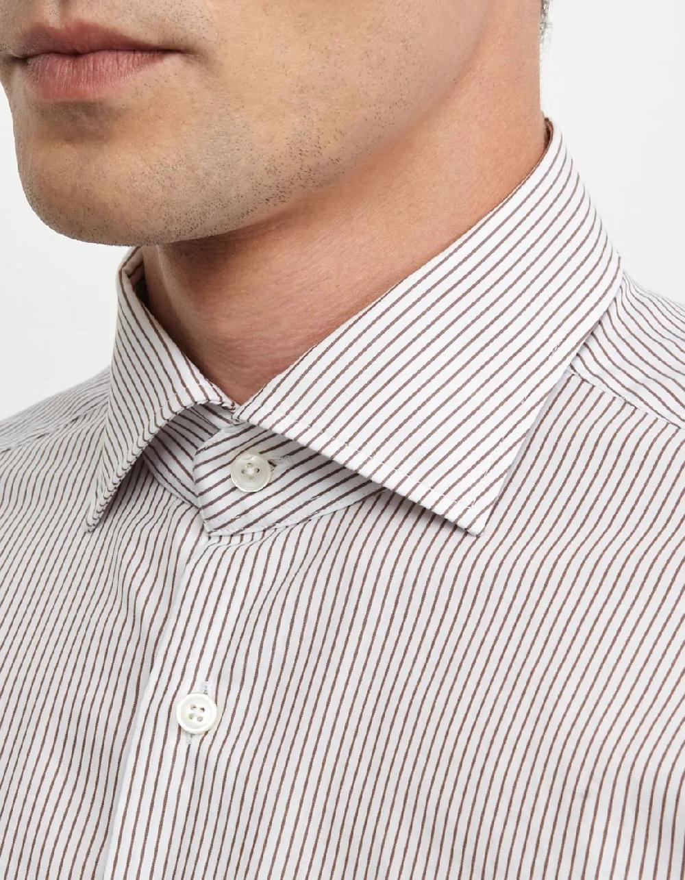 Xacus Camicia Collo francese Righe Popeline Marrone