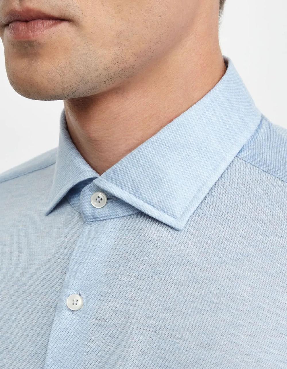 Xacus Camicia Collo italiano piccolo Tinta Unita Maglia Celeste melange