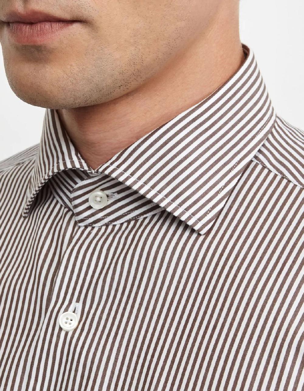 Xacus Camicia Collo francese Righe Popeline Marrone