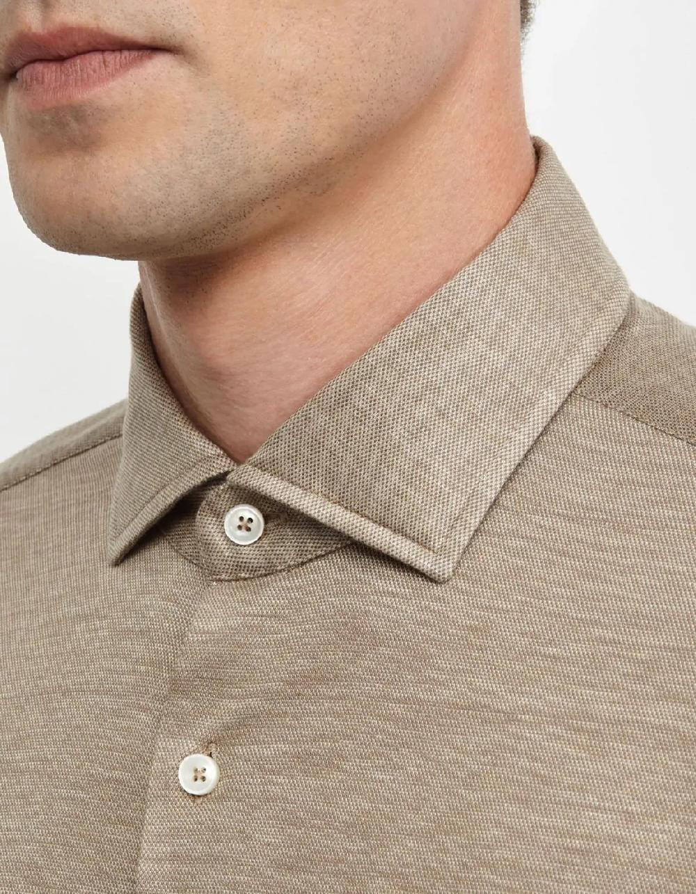 Xacus Camicia Collo italiano piccolo Tinta Unita Maglia Cammello