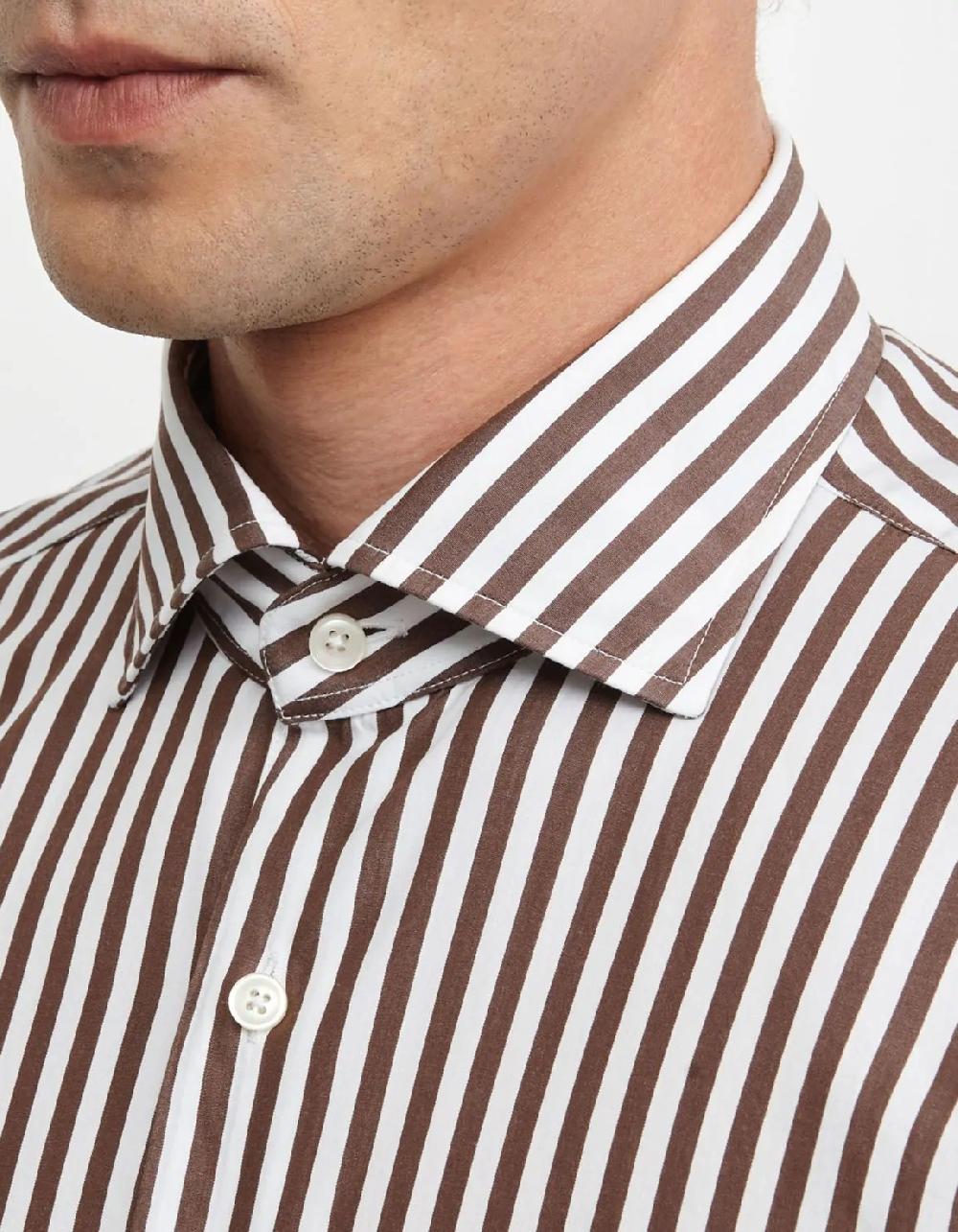 Xacus Camicia Collo francese Righe Popeline Marrone