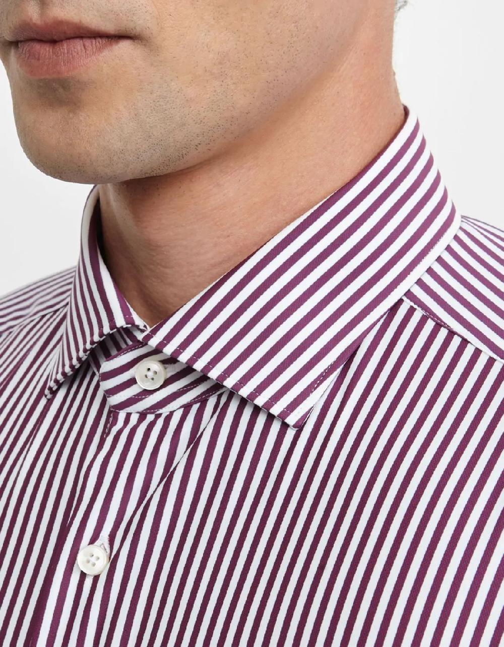 Xacus Camicia Collo francese piccolo Righe Twill Bordeaux