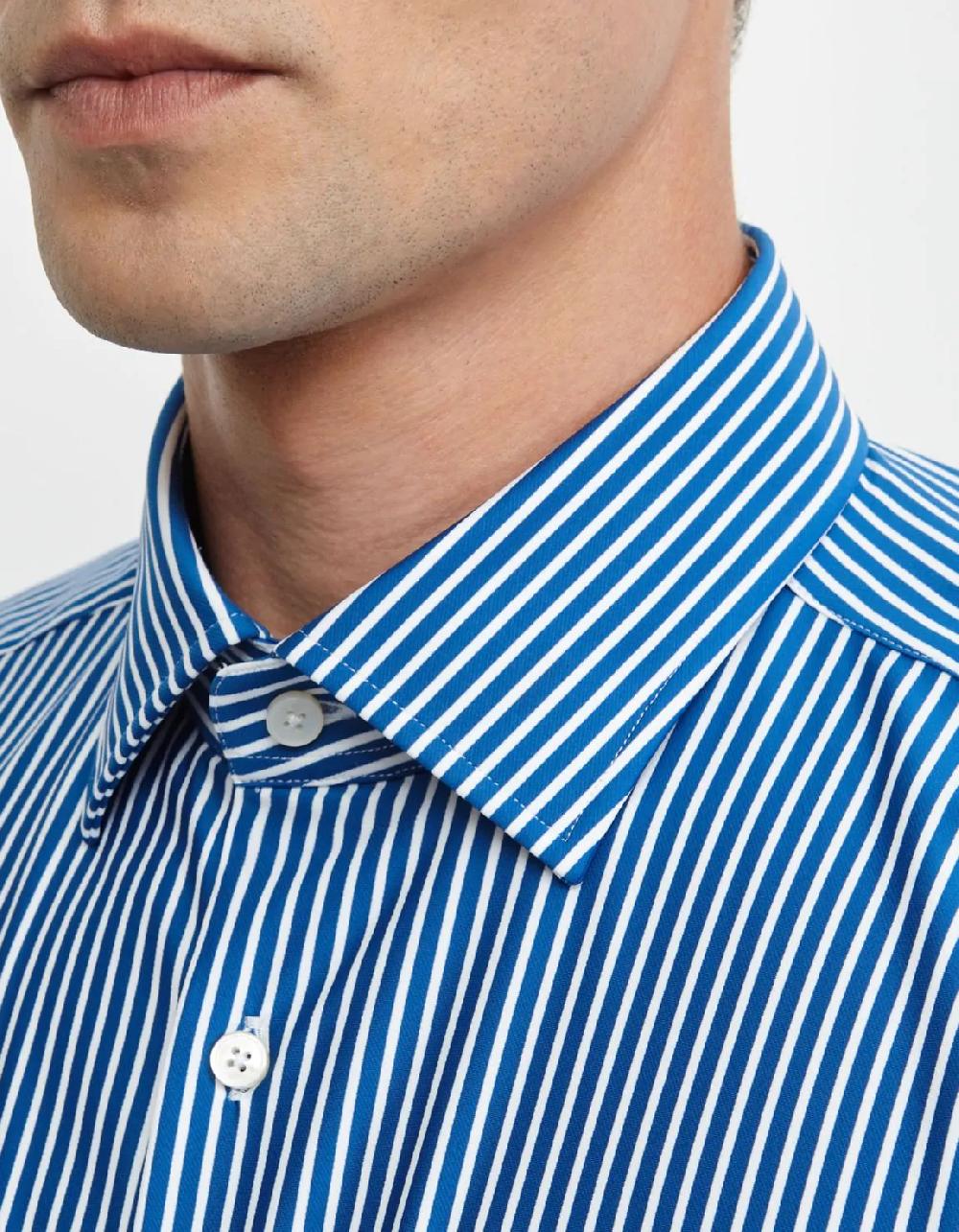 Xacus Camicia Collo italiano Righe Twill Blu