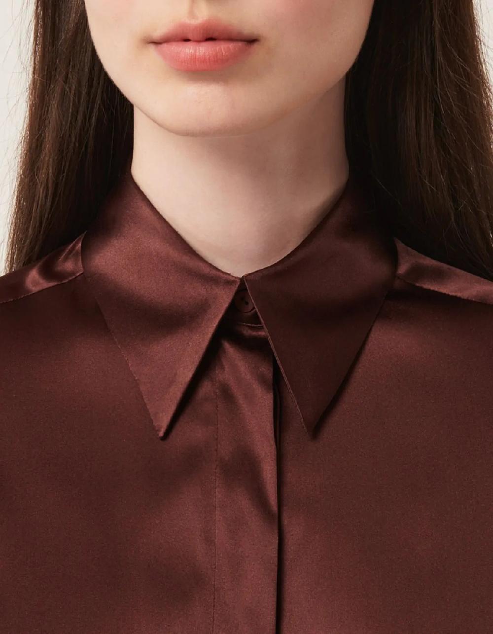 Xacus Camicia Marrone Seta Tinta Unita