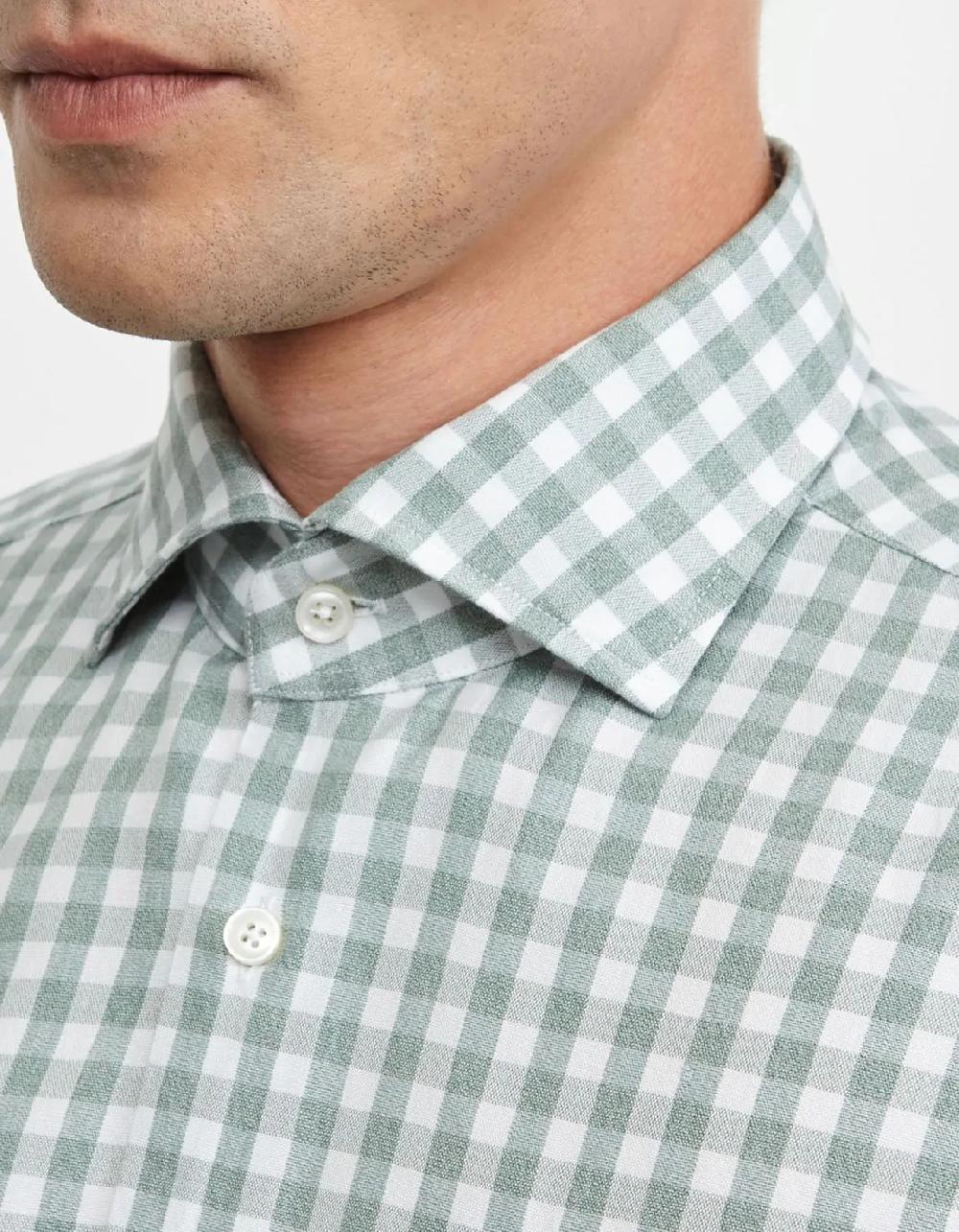 Xacus Camicia Collo francese Quadri Twill Verde salvia