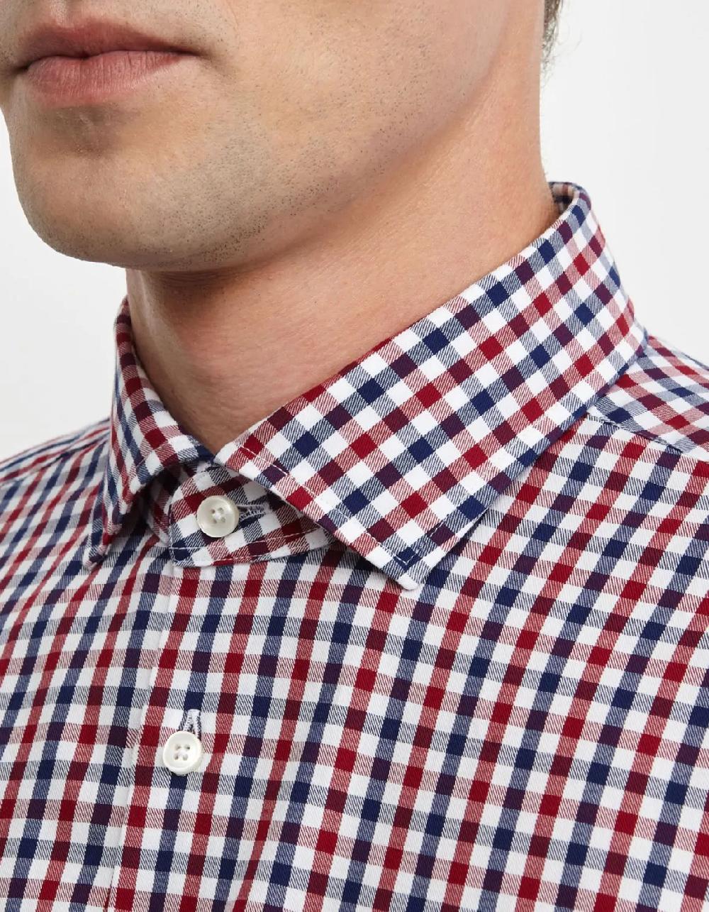 Xacus Camicia Collo francese piccolo Quadri Twill Blu