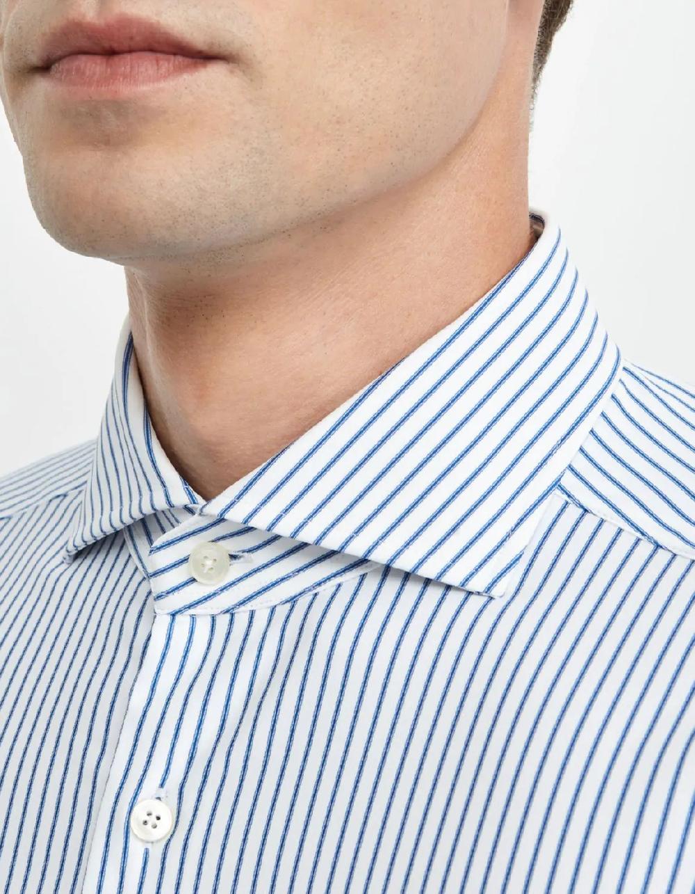 Xacus Camicia Collo francese Righe Twill Blu bianco