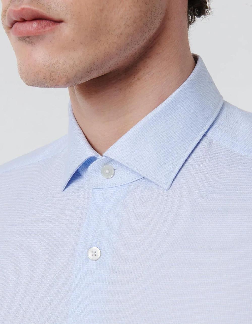 Xacus Camicia Collo francese piccolo Fantasia Armaturato Celeste