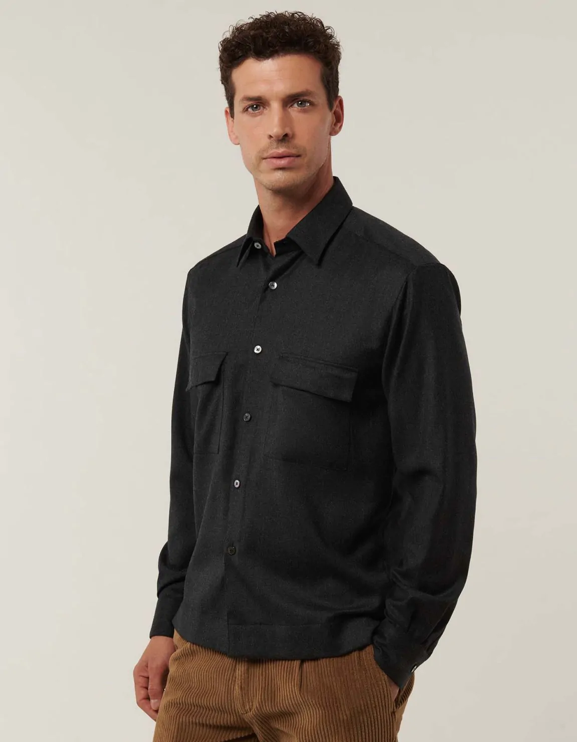 Xacus Camicia Collo italiano Tinta Unita Twill Grigio scuro