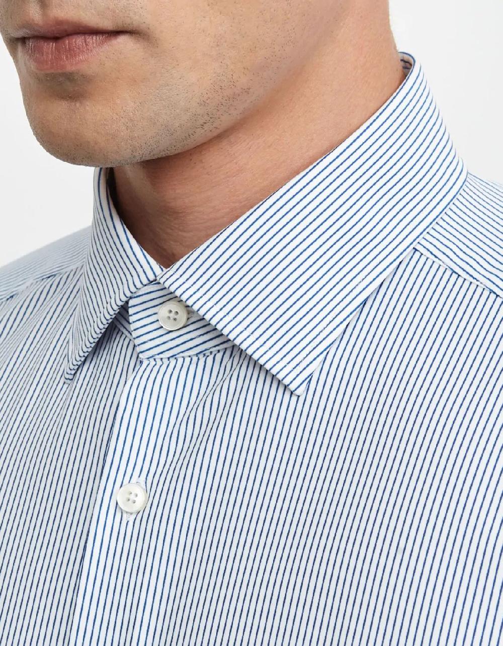 Xacus Camicia Collo italiano Righe Twill Blu bianco