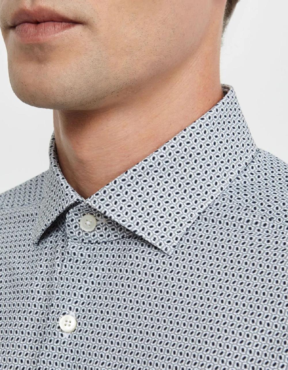 Xacus Camicia Collo francese piccolo Fantasia Armaturato Grigio
