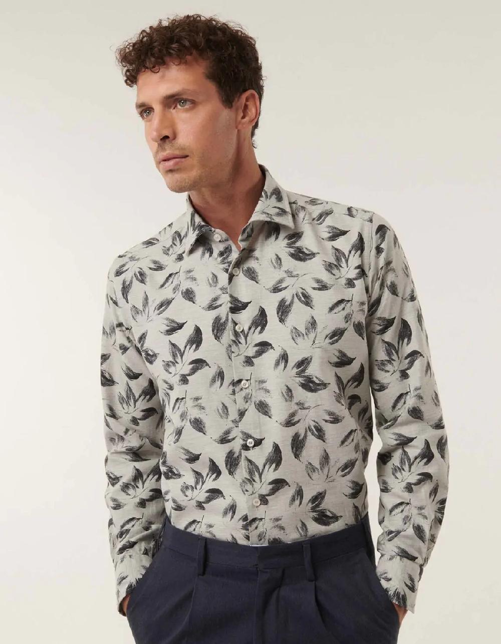 Xacus Camicia Collo italiano aperto Fantasia Twill Grigio melange