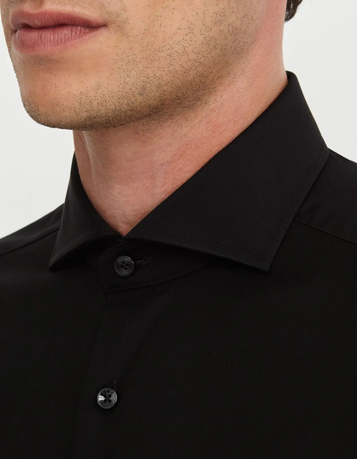 Xacus Camicia Collo francese Tinta Unita Tela Nero