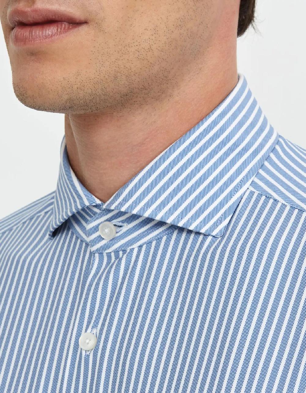 Xacus Camicia Collo francese Righe Twill Blu