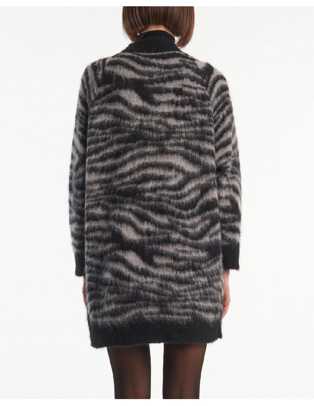 Angelo marani CARDIGAN GARZATO ZEBRA IN ALPACA+SPILLA Affare Del Giorno